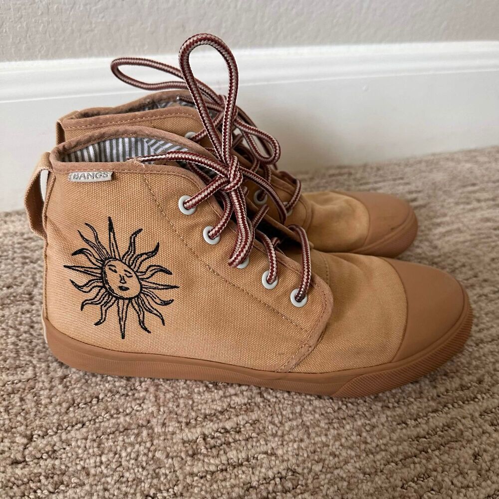 RARE BANGS Shoes Lunar High Top Sun & Moon Embroidered Women 7.5 / Men 6 Granola - Picture 1 of 7